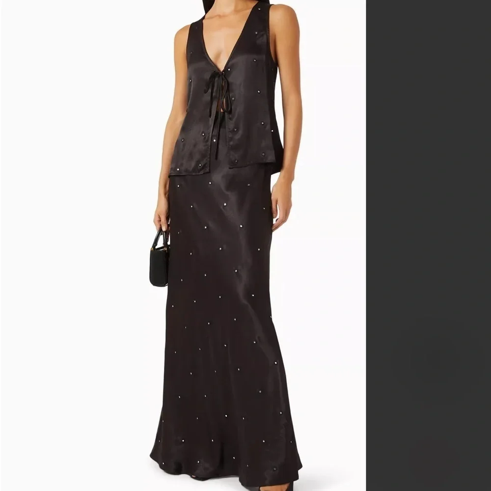 NEVER FULLY DRESSED black Bella Mirror Maxi Skirt 6 NWT